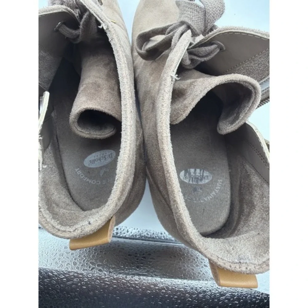 Dr. Scholl's Women's US 7 Suede Ankle Boots Taupe Lace-Up Side Zip Wedge.   1597